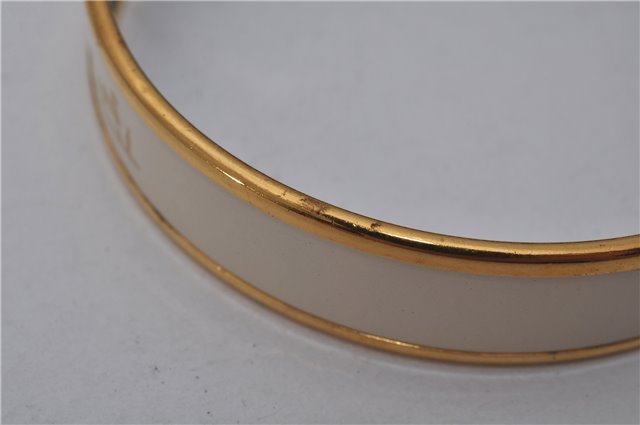 Authentic HERMES Email PM Bangle Carriage Motif Gold White 8147E