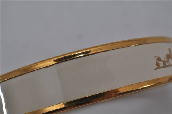 Authentic HERMES Email PM Bangle Carriage Motif Gold White 8147E