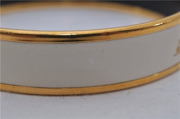 Authentic HERMES Email PM Bangle Carriage Motif Gold White 8147E