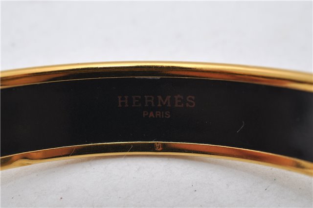 Authentic HERMES Email PM Bangle Carriage Motif Gold White 8147E