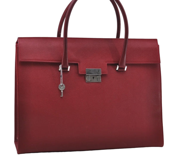 Authentic BURBERRY Vintage Leather Business Hand Bag Red 8157D