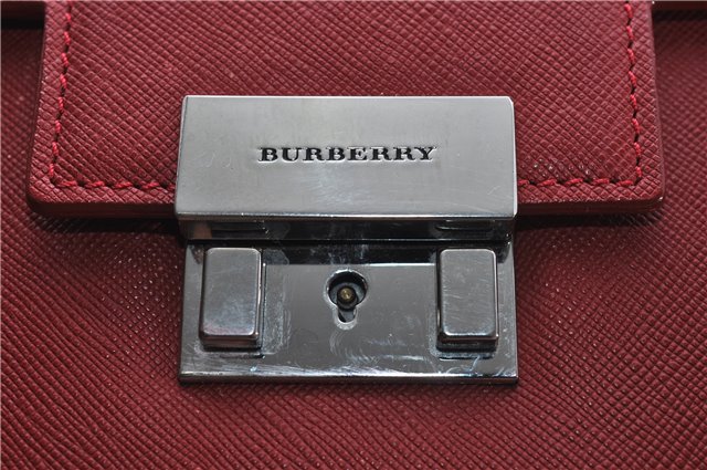 Authentic BURBERRY Vintage Leather Business Hand Bag Red 8157D