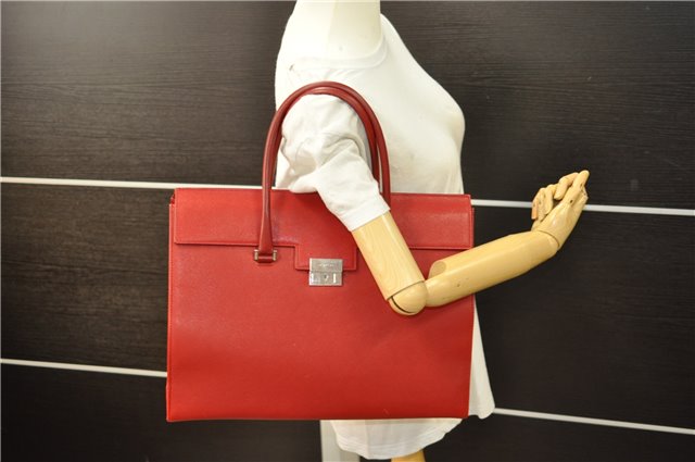 Authentic BURBERRY Vintage Leather Business Hand Bag Red 8157D