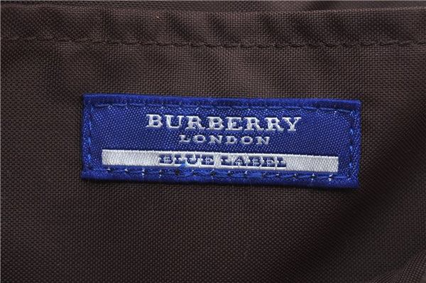 Authentic BURBERRY BLUE LABEL Check Hand Bag Purse Nylon Leather Red Brown 8167E