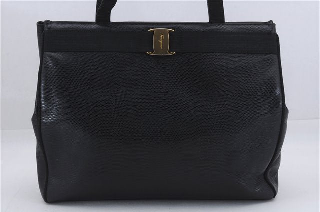 Authentic Salvatore Ferragamo Vara Leather Shoulder Tote Bag Black SF 8170D