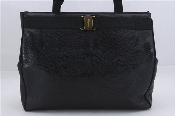 Authentic Salvatore Ferragamo Vara Leather Shoulder Tote Bag Black SF 8170D