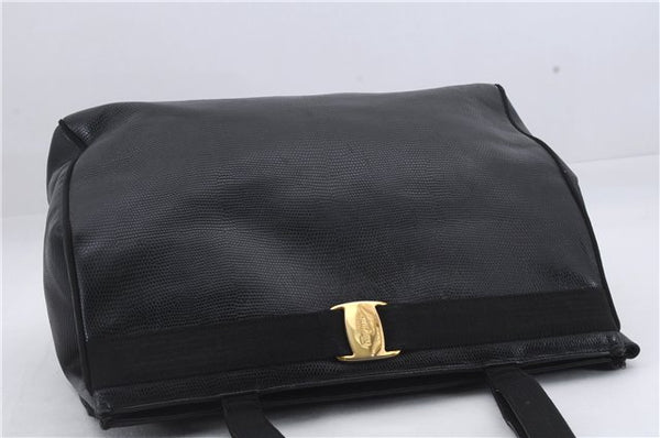 Authentic Salvatore Ferragamo Vara Leather Shoulder Tote Bag Black SF 8170D