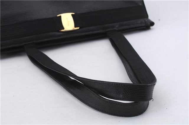 Authentic Salvatore Ferragamo Vara Leather Shoulder Tote Bag Black SF 8170D