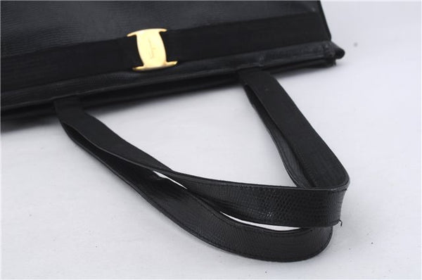 Authentic Salvatore Ferragamo Vara Leather Shoulder Tote Bag Black SF 8170D