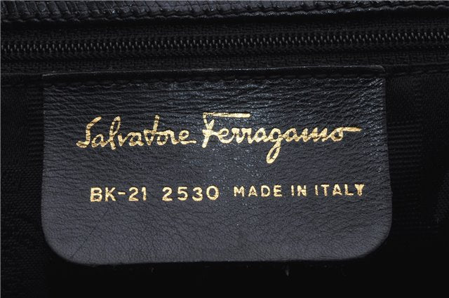 Authentic Salvatore Ferragamo Vara Leather Shoulder Tote Bag Black SF 8170D