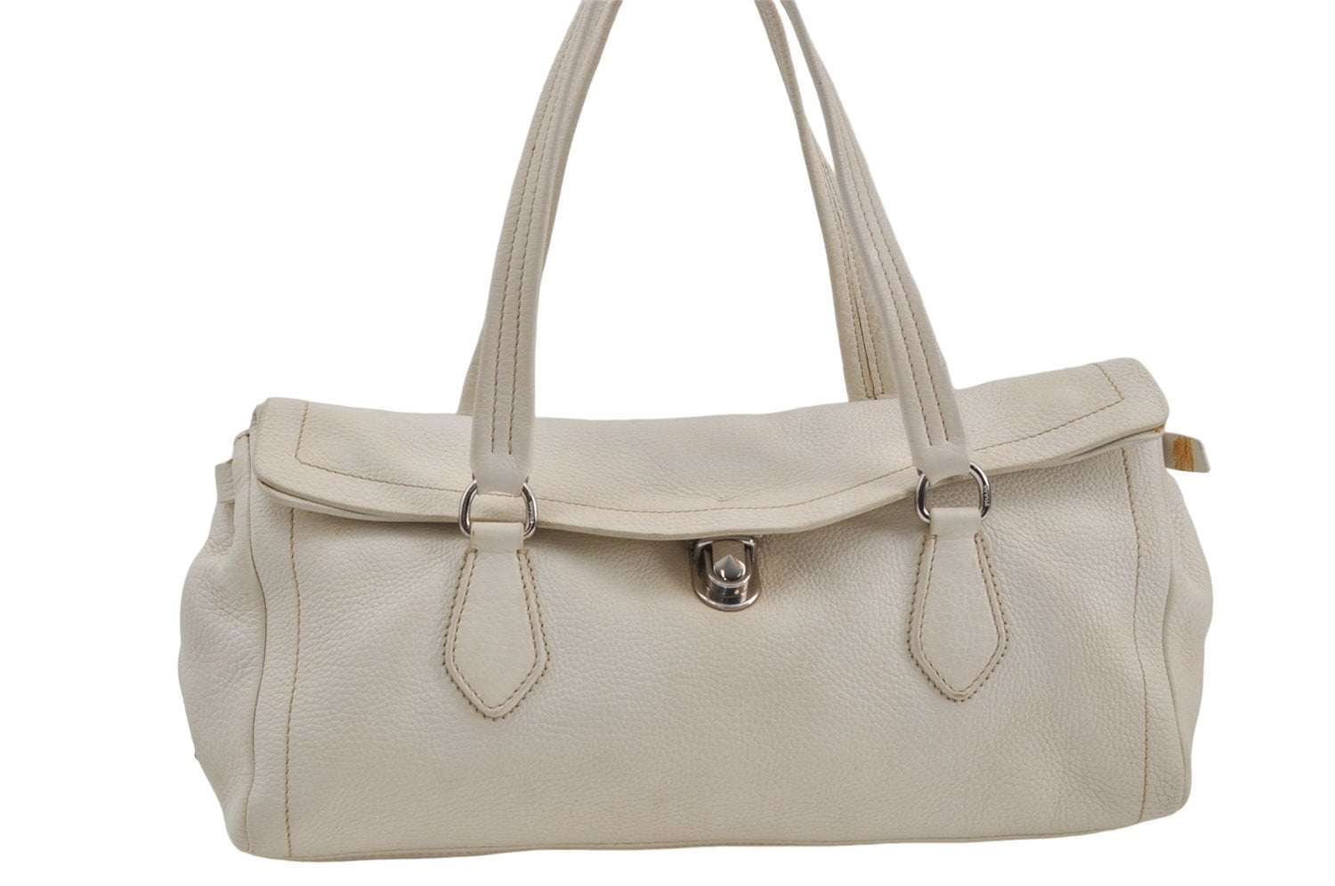 Authentic PRADA Leather Shoulder Hand Bag White 8174D