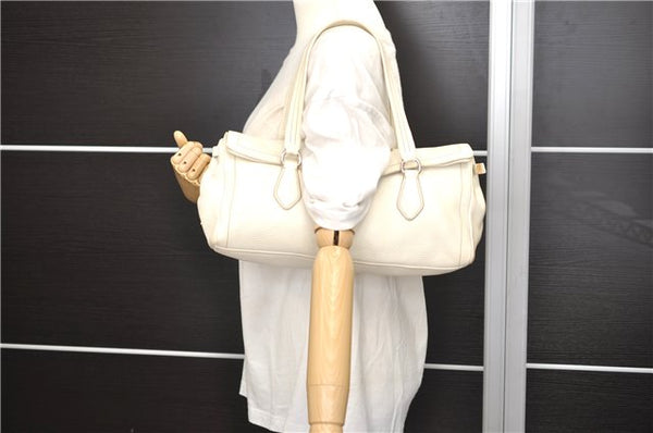 Authentic PRADA Leather Shoulder Hand Bag White 8174D