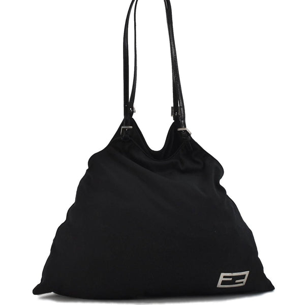 Authentic FENDI Shoulder Tote Bag Purse Jersey Leather Black 8178C