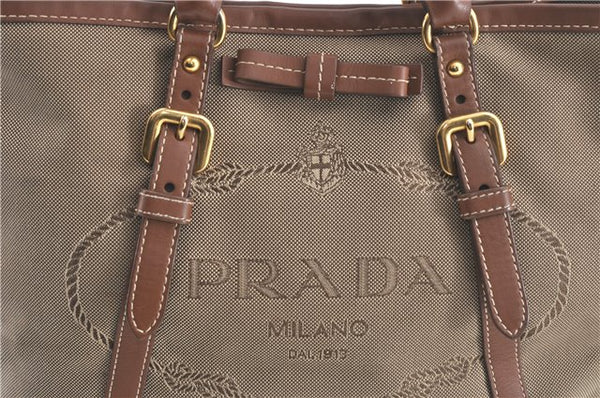 Authentic PRADA Canvas Leather 2Way Shoulder Cross Body Tote Bag Beige 8192B