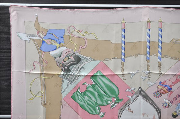 Authentic HERMES Carre 90 Scarf "LE CARNAVAL DE VENISE" Silk Pink 8200C