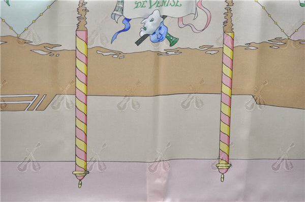 Authentic HERMES Carre 90 Scarf "LE CARNAVAL DE VENISE" Silk Pink 8200C