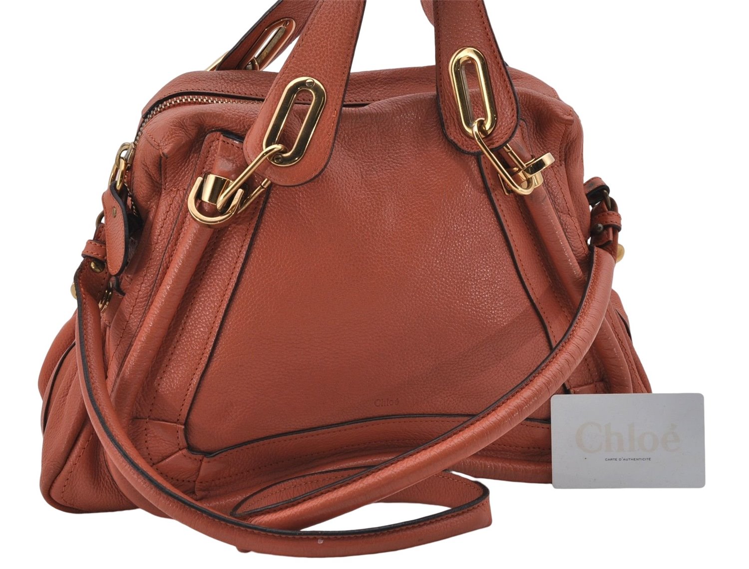 Authentic Chloe Paraty 2Way Shoulder Hand Bag Leather Orange 8201D