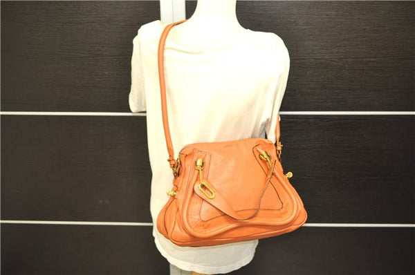 Authentic Chloe Paraty 2Way Shoulder Hand Bag Leather Orange 8201D