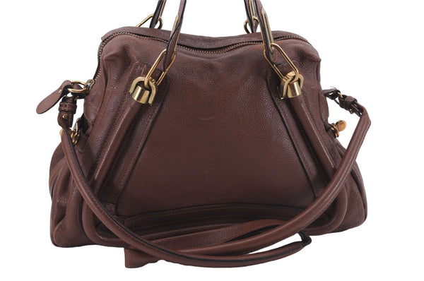 Authentic Chloe Paraty 2Way Shoulder Hand Bag Leather Brown 8202D