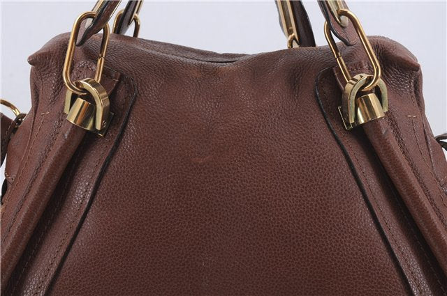 Authentic Chloe Paraty 2Way Shoulder Hand Bag Leather Brown 8202D