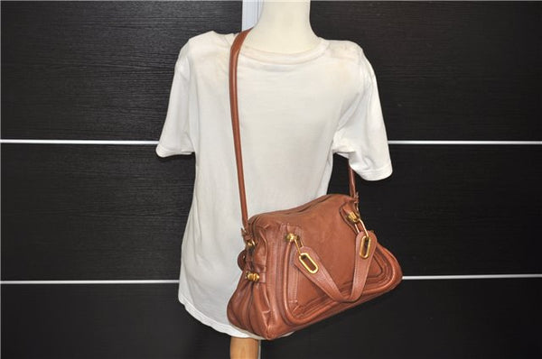 Authentic Chloe Paraty 2Way Shoulder Hand Bag Leather Brown 8202D