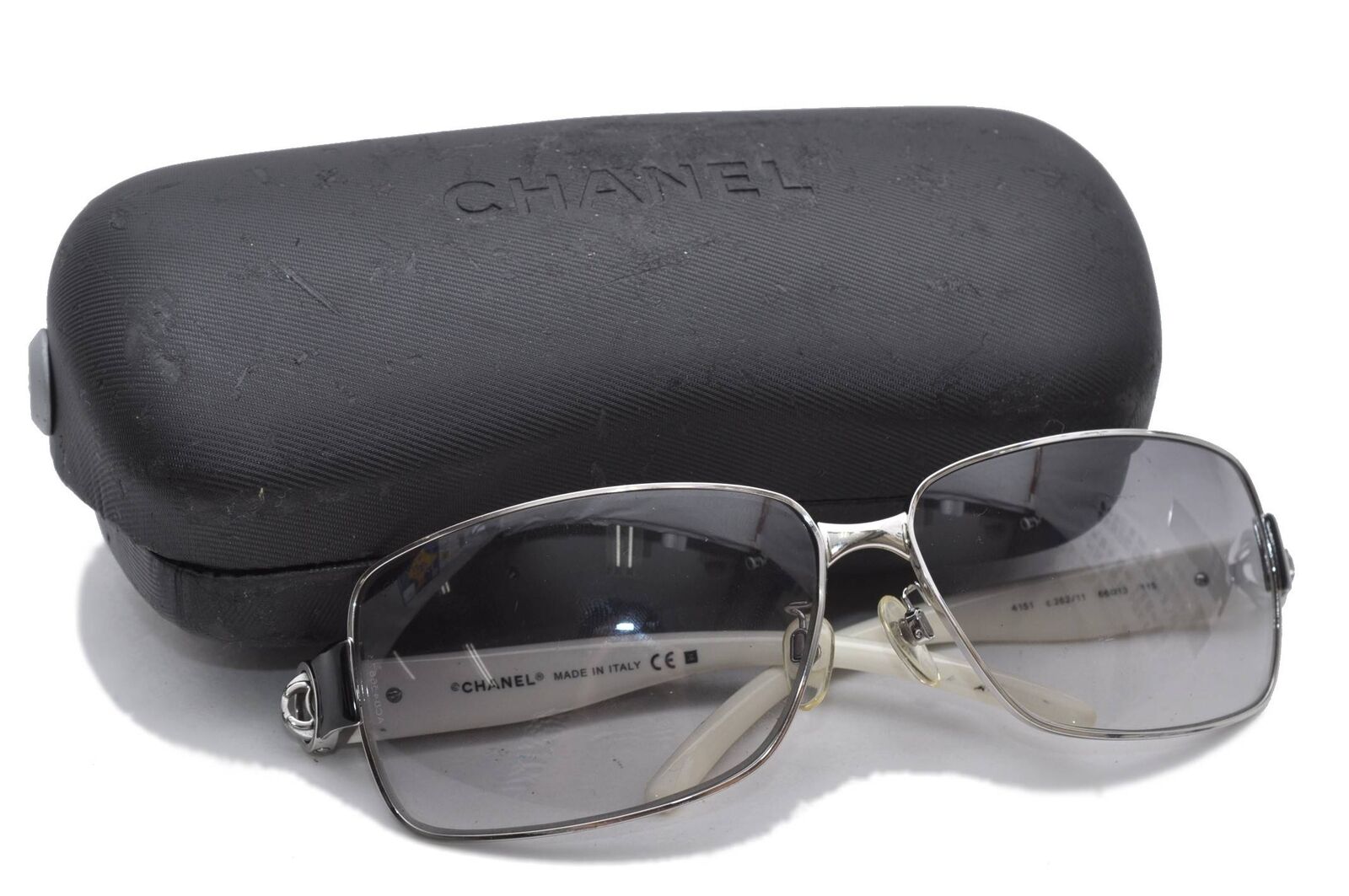 Authentic CHANEL Sunglasses CoCo Mark Plastic 4151 Black White 8208B