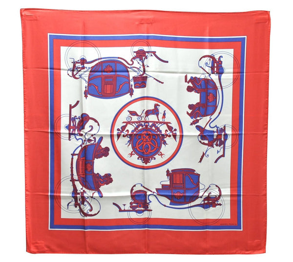 Authentic HERMES Carre 90 Scarf "EX LIBRIS" Silk Red 8210C