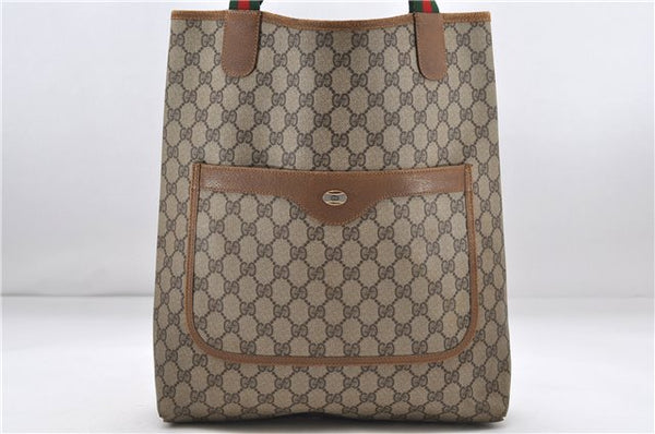 Authentic GUCCI Web Sherry Line Shoulder Tote Bag GG PVC Leather Brown 8229D