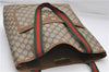 Authentic GUCCI Web Sherry Line Shoulder Tote Bag GG PVC Leather Brown 8229D