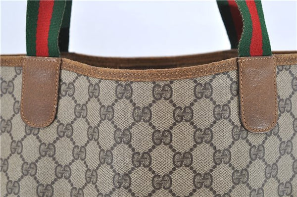 Authentic GUCCI Web Sherry Line Shoulder Tote Bag GG PVC Leather Brown 8229D