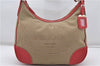 Authentic PRADA Logo Jacquard Canvas Leather Shoulder Bag BR3422 Beige 8248F