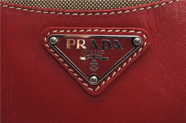 Authentic PRADA Logo Jacquard Canvas Leather Shoulder Bag BR3422 Beige 8248F