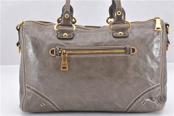 Authentic PRADA Vintage Leather Nappa 2Way Shoulder Hand Tote Bag Gray 8249F