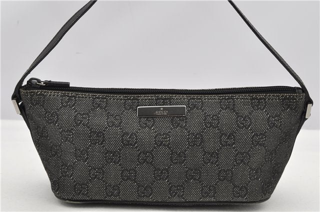 Authentic GUCCI Hand Bag Pouch Purse GG Canvas Leather 07198 Black 8250F