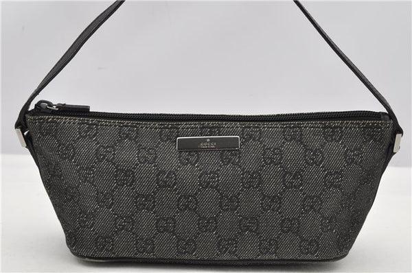 Authentic GUCCI Hand Bag Pouch Purse GG Canvas Leather 07198 Black 8250F