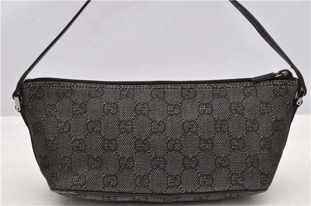 Authentic GUCCI Hand Bag Pouch Purse GG Canvas Leather 07198 Black 8250F