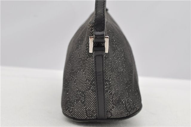 Authentic GUCCI Hand Bag Pouch Purse GG Canvas Leather 07198 Black 8250F