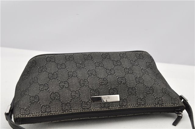 Authentic GUCCI Hand Bag Pouch Purse GG Canvas Leather 07198 Black 8250F