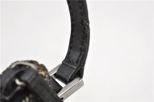 Authentic GUCCI Hand Bag Pouch Purse GG Canvas Leather 07198 Black 8250F