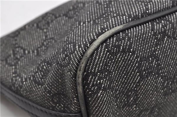 Authentic GUCCI Hand Bag Pouch Purse GG Canvas Leather 07198 Black 8250F