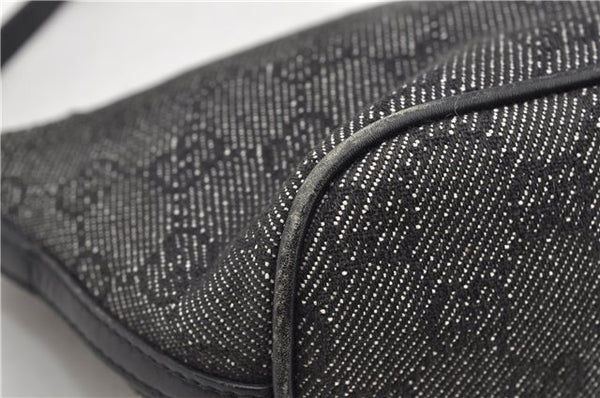 Authentic GUCCI Hand Bag Pouch Purse GG Canvas Leather 07198 Black 8250F