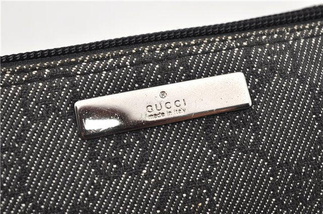 Authentic GUCCI Hand Bag Pouch Purse GG Canvas Leather 07198 Black 8250F