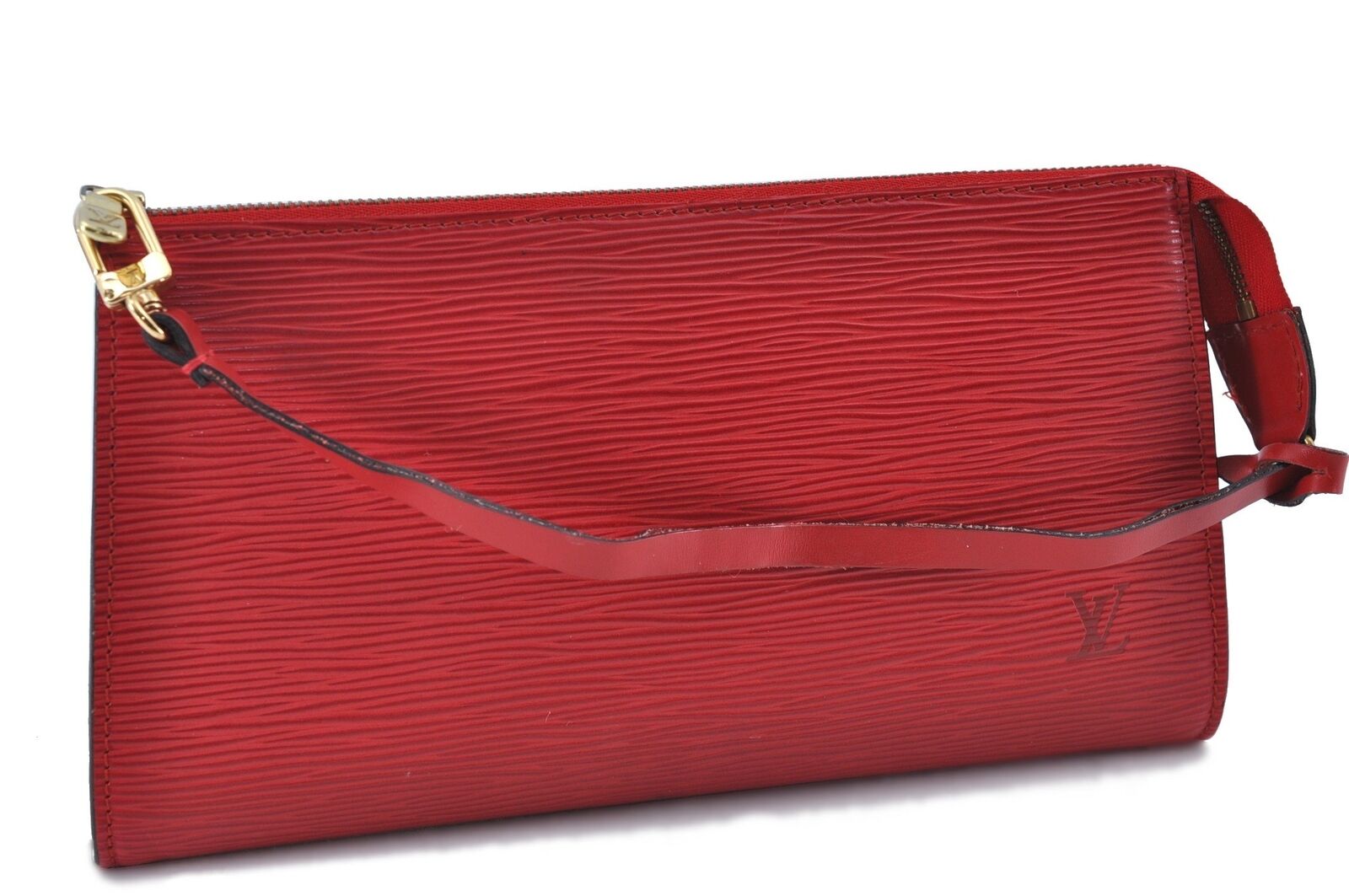 Authentic LOUIS VUITTON Epi Pochette Accessoires Pouch Red M52947 LV 8254A