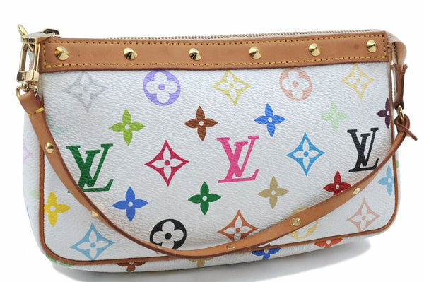 Auth LOUIS VUITTON Monogram Multicolor Pochette Accessoires White Pouch LV 8265A