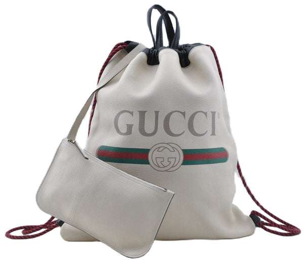 Authentic GUCCI Web Sherry Line Coco Capitan Backpack Leather 516639 White 8265E