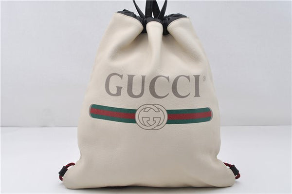 Authentic GUCCI Web Sherry Line Coco Capitan Backpack Leather 516639 White 8265E