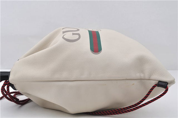 Authentic GUCCI Web Sherry Line Coco Capitan Backpack Leather 516639 White 8265E