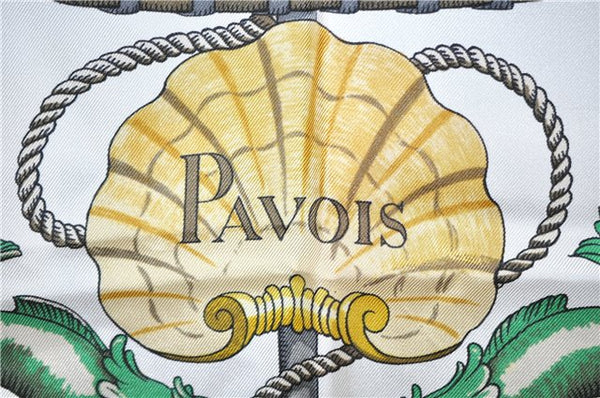 Authentic HERMES Carre 90 Scarf "PAVOIS" Silk White Box 8283F