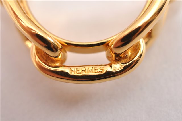Authentic HERMES Scarf Ring Chaine d'Ancre Chain Design Gold Tone Box 8284F