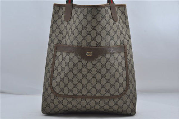 Authentic GUCCI Web Sherry Line Shoulder Tote Bag GG PVC Leather Brown 8288D